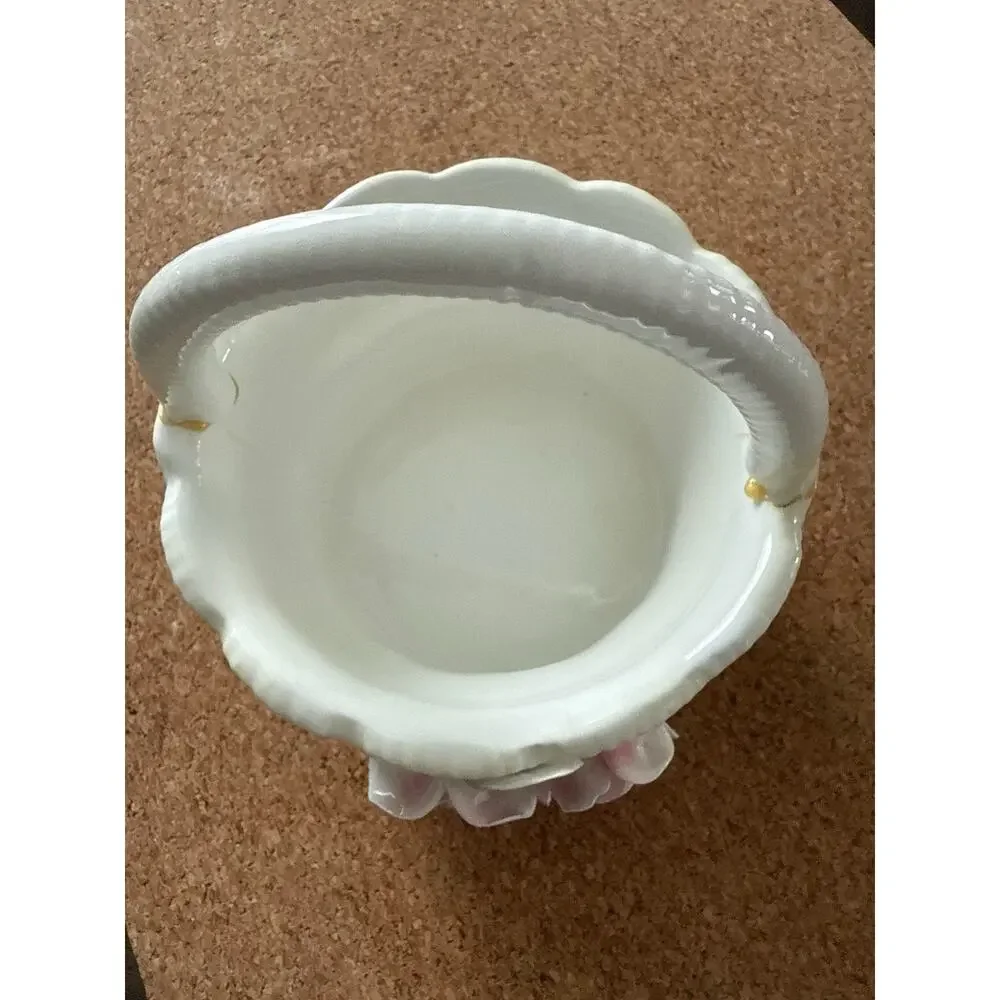 Andrea by Sadek Porcelain Decorative Basket Hand-Painted Floral Pink Green 5x5